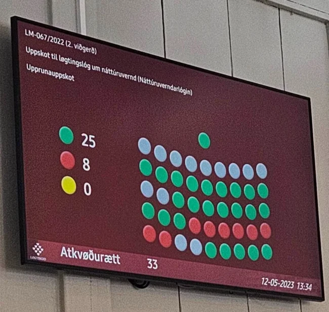 Náttúruverdarlógin samtykt við 2. viðgerð Náttúruverdarlógin samtykt við 2. viðgerð